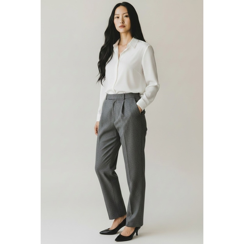 J.Crew Trouser Pants 12 Grey 100% Wool Pleated Hi Rise Straight Leg Dress Pants